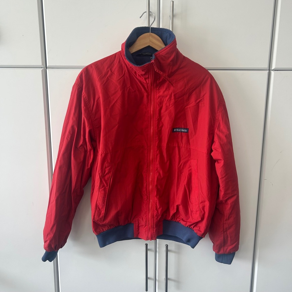 West Marine Mens Sailing Jacket Large Red Fleece Lined Full Zip Yachting Coat